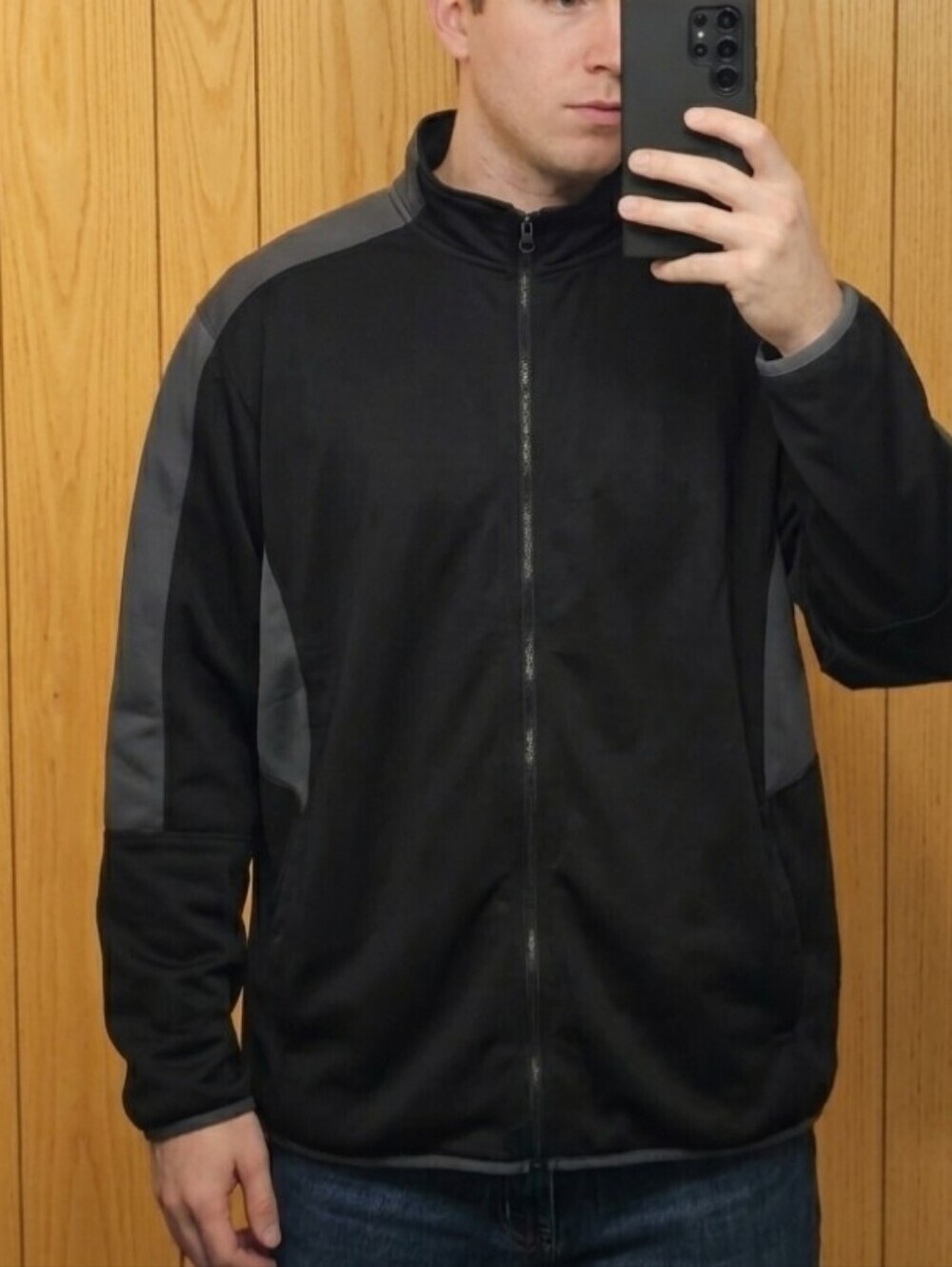 Y2K Starter Jacket Mens 3X Black Gray Striped Athletic Full Zip